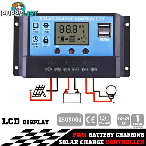 12V-24V 20A LCD Display PWM Solar Panel Regulator Charge Controller Timer PWN