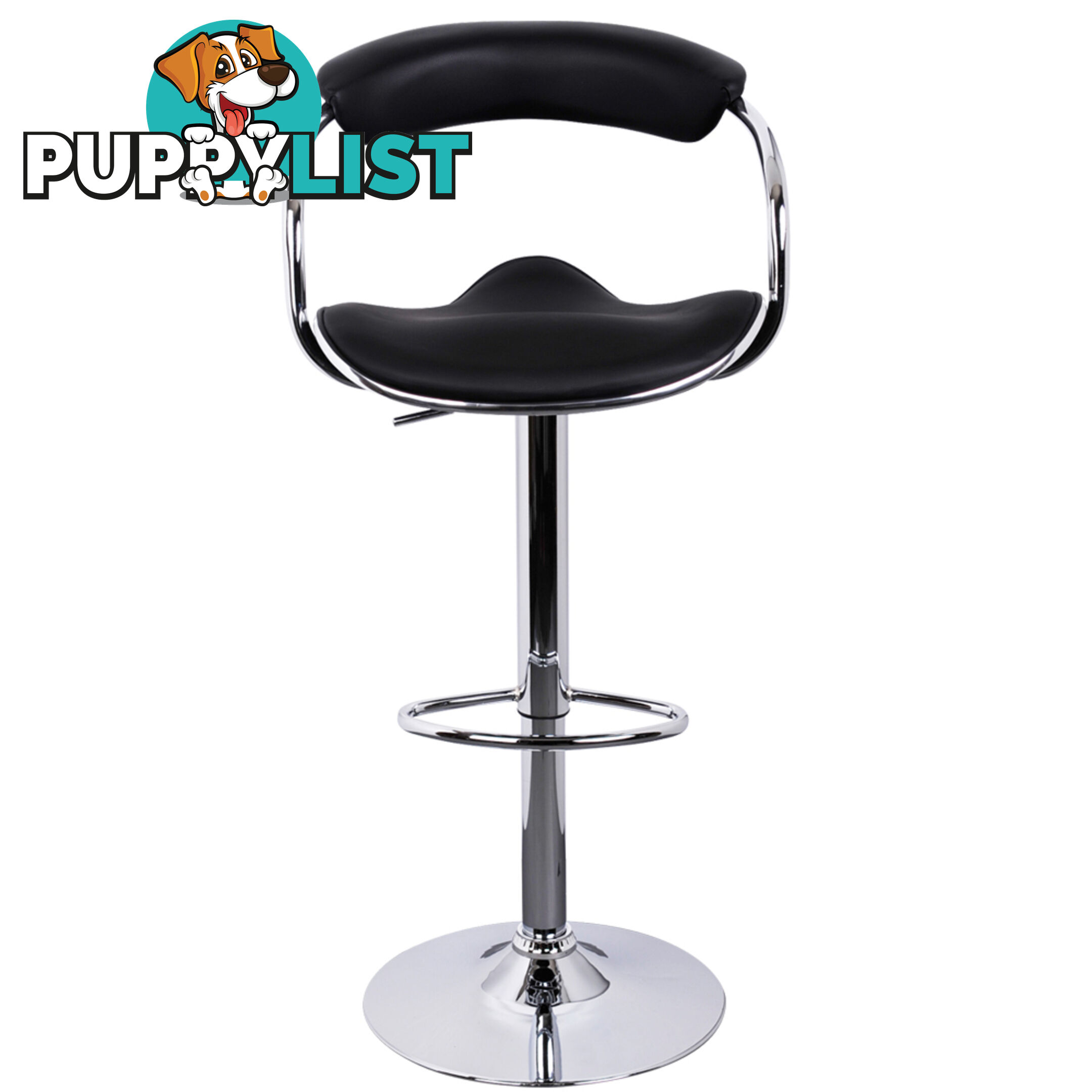 Set of 2 PU Leather Kitchen Bar Stool Black