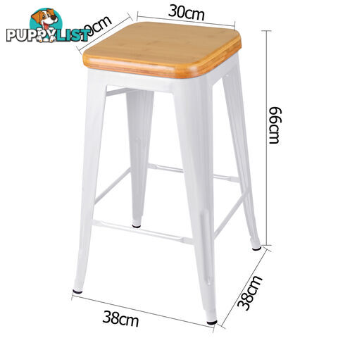 Set of 2 Replica Tolix Kitchen Bar Stool Bamboo Seat 66cm White