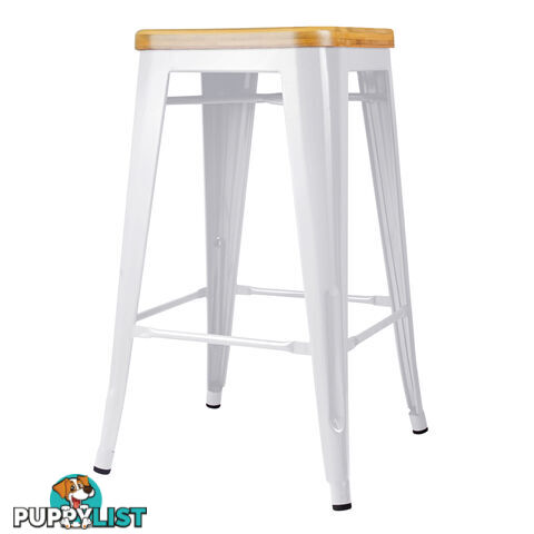 Set of 2 Replica Tolix Kitchen Bar Stool Bamboo Seat 66cm White