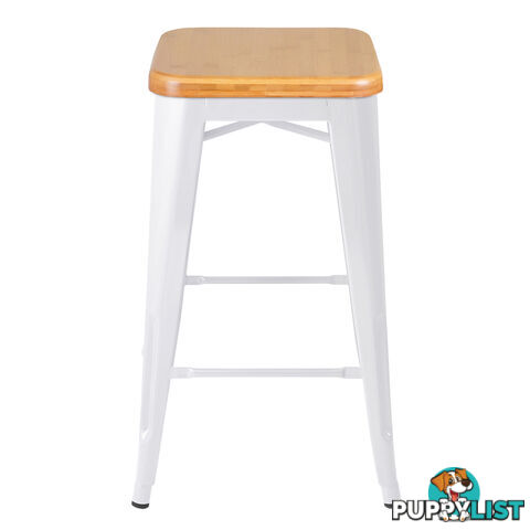 Set of 2 Replica Tolix Kitchen Bar Stool Bamboo Seat 66cm White