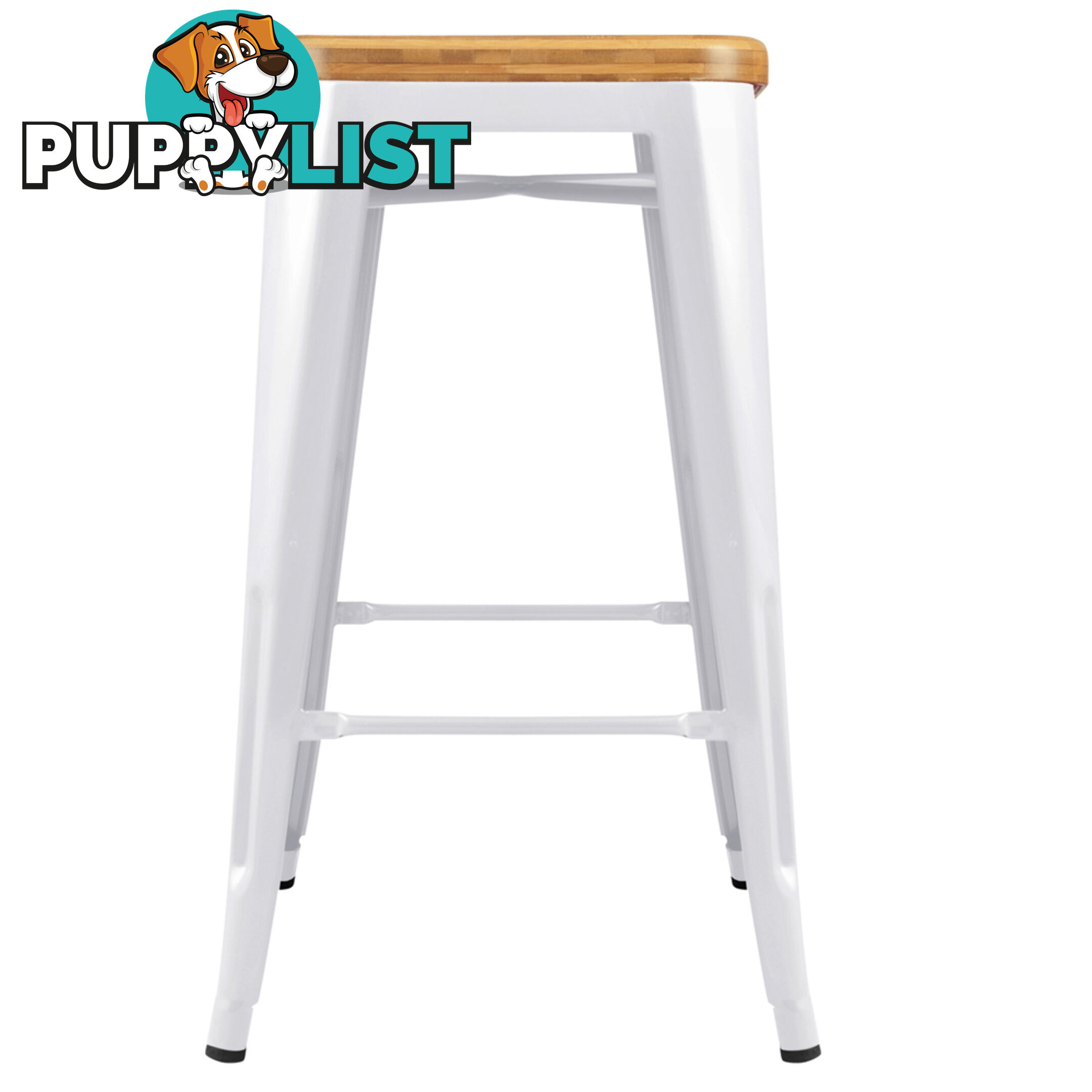 Set of 2 Replica Tolix Kitchen Bar Stool Bamboo Seat 66cm White