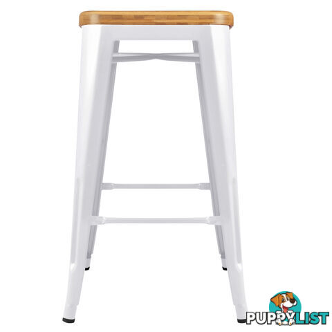 Set of 2 Replica Tolix Kitchen Bar Stool Bamboo Seat 66cm White