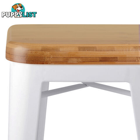 Set of 2 Replica Tolix Kitchen Bar Stool Bamboo Seat 66cm White