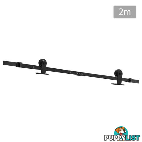 Sliding Barn Door Hardware Track Set Powder Coat Steel Black - 2M