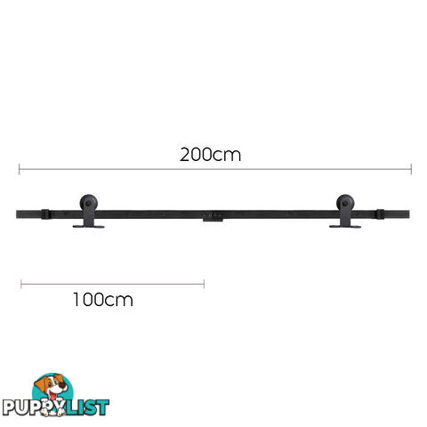 Sliding Barn Door Hardware Track Set Powder Coat Steel Black - 2M