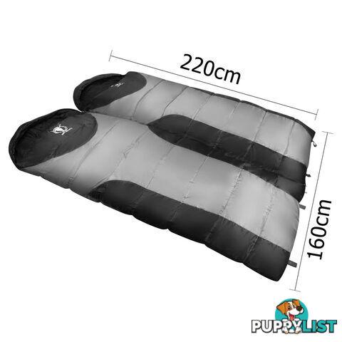 Camping Envelope Sleeping Bag Double Grey Black