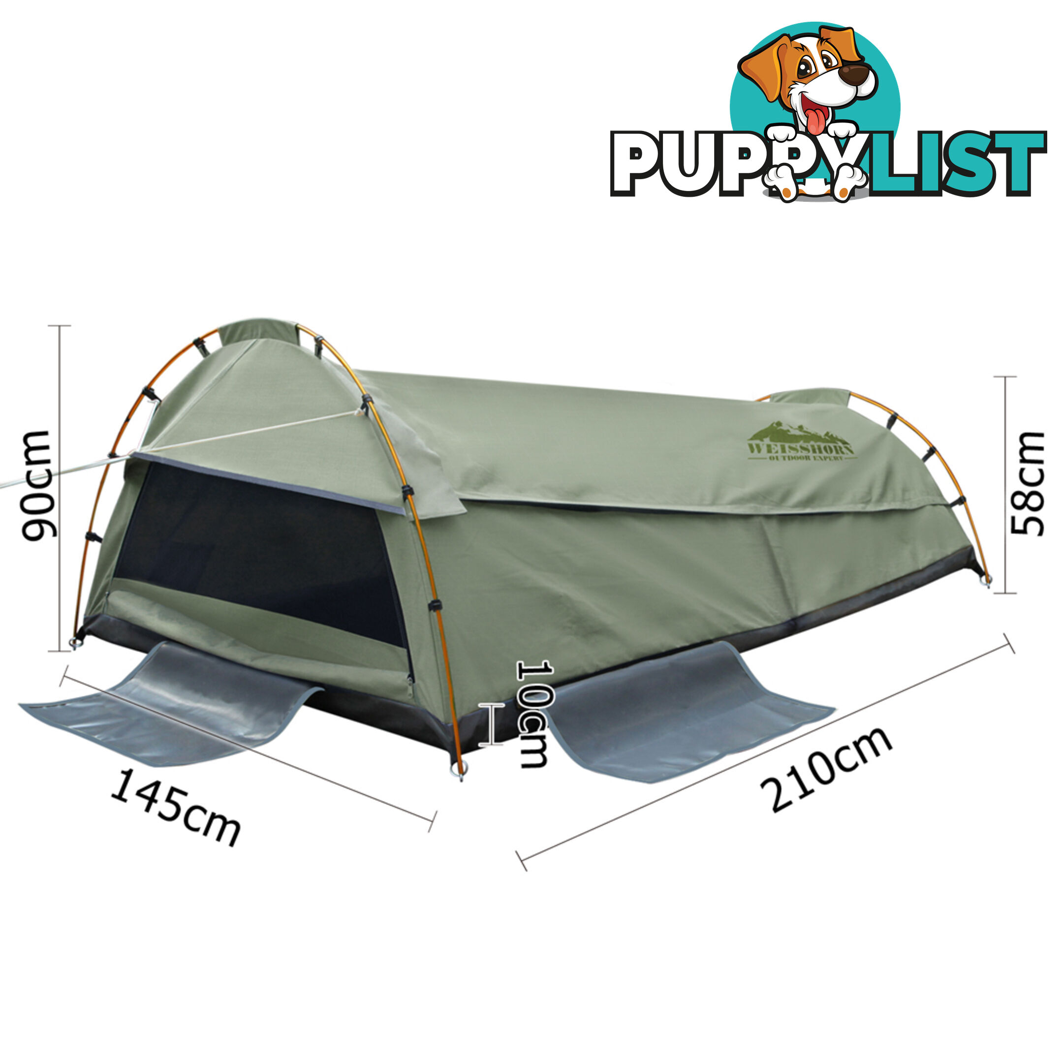 Double Camping Canvas Swag Tent Celadon w/ Air Pillow