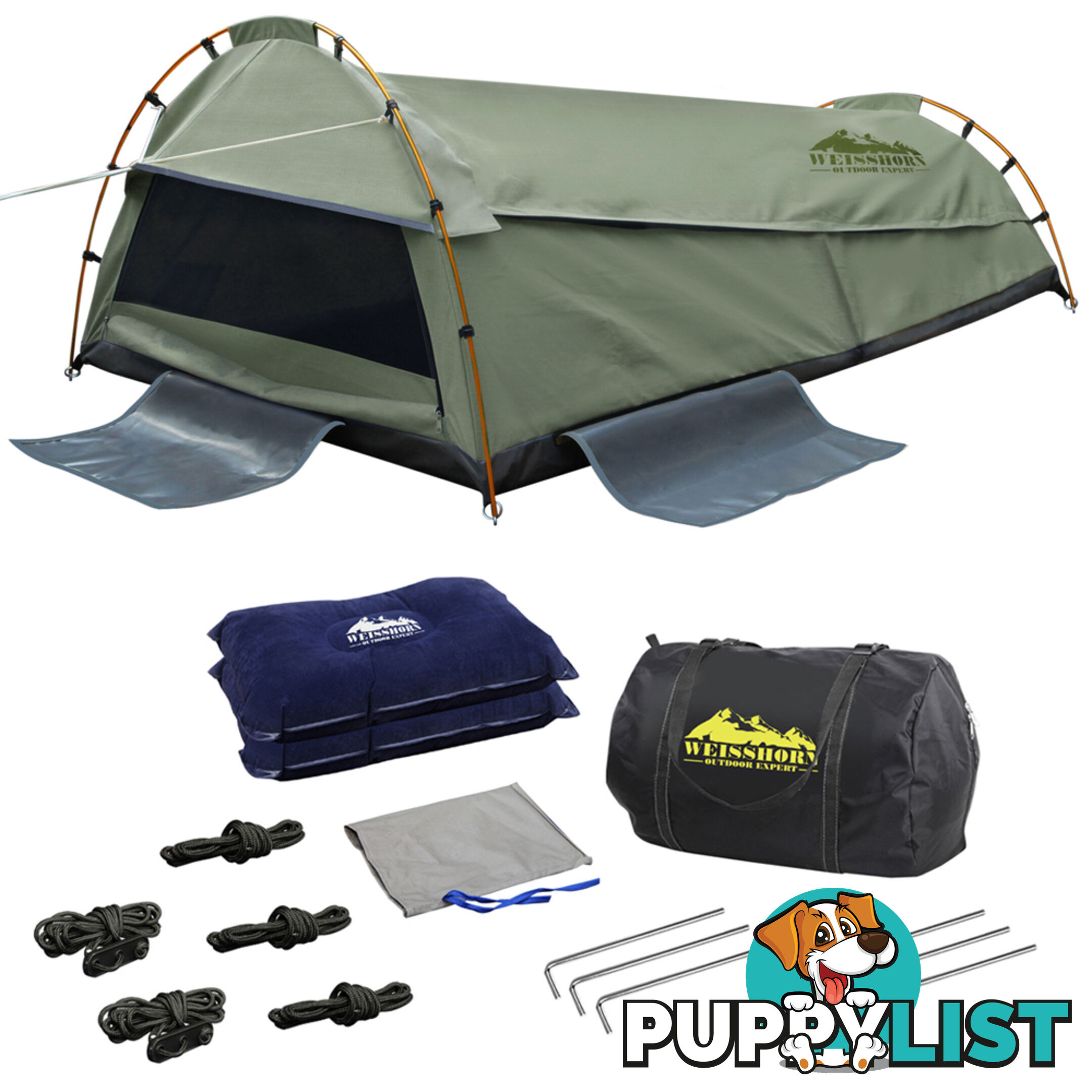 Double Camping Canvas Swag Tent Celadon w/ Air Pillow