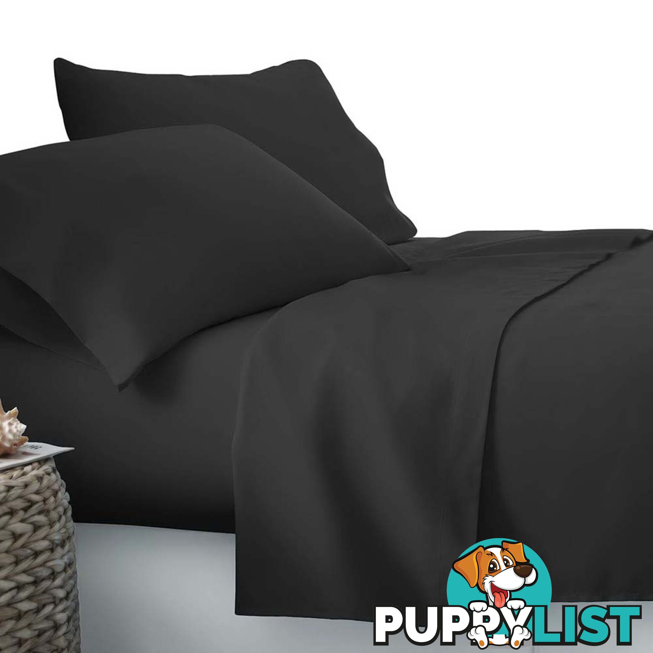 4 Piece Microfibre Sheet Set Queen _ Black