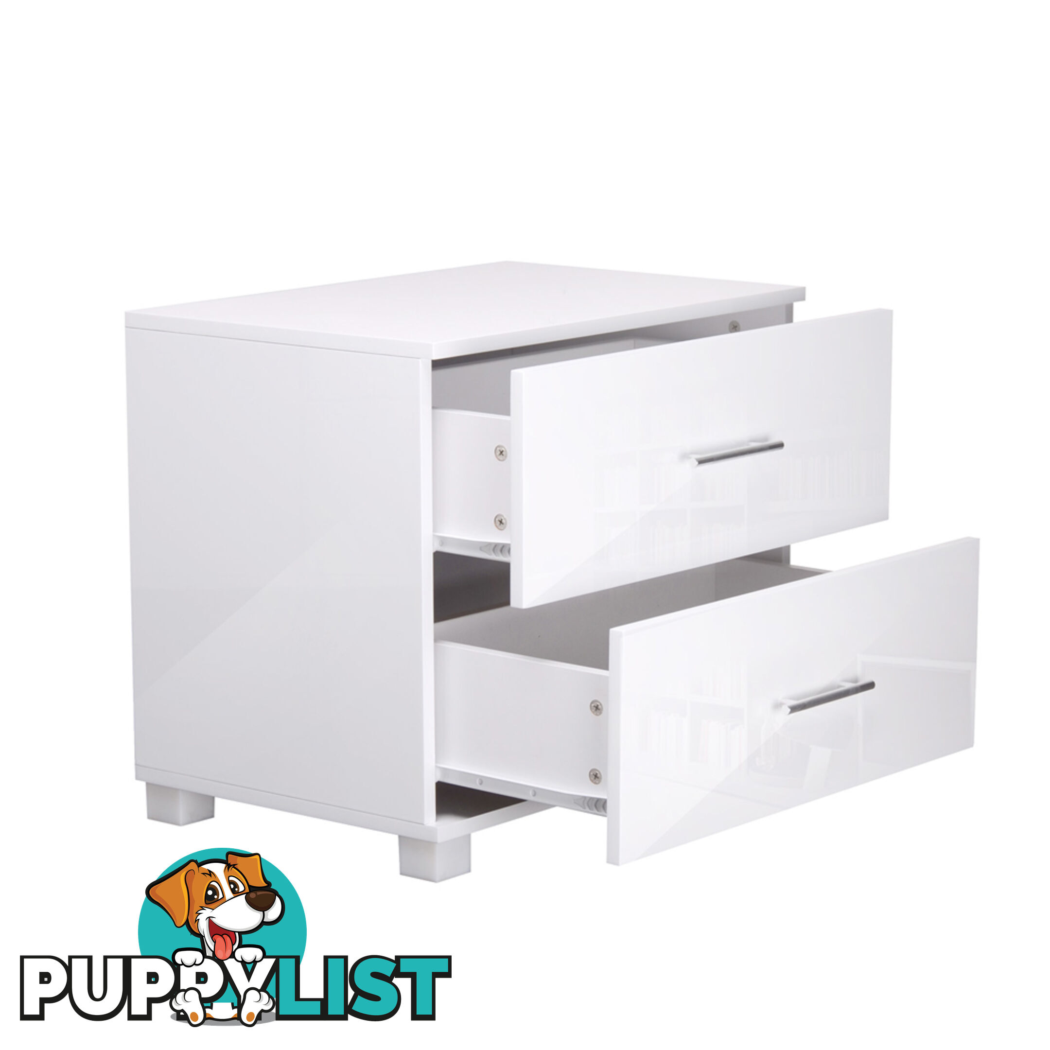 High Gloss Two Drawers Bedside Table Cabinet Lamp Unit White