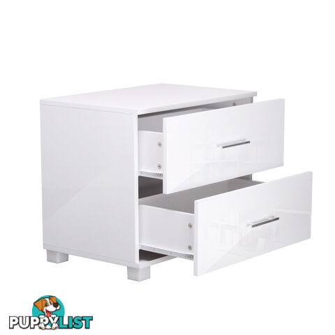 High Gloss Two Drawers Bedside Table Cabinet Lamp Unit White