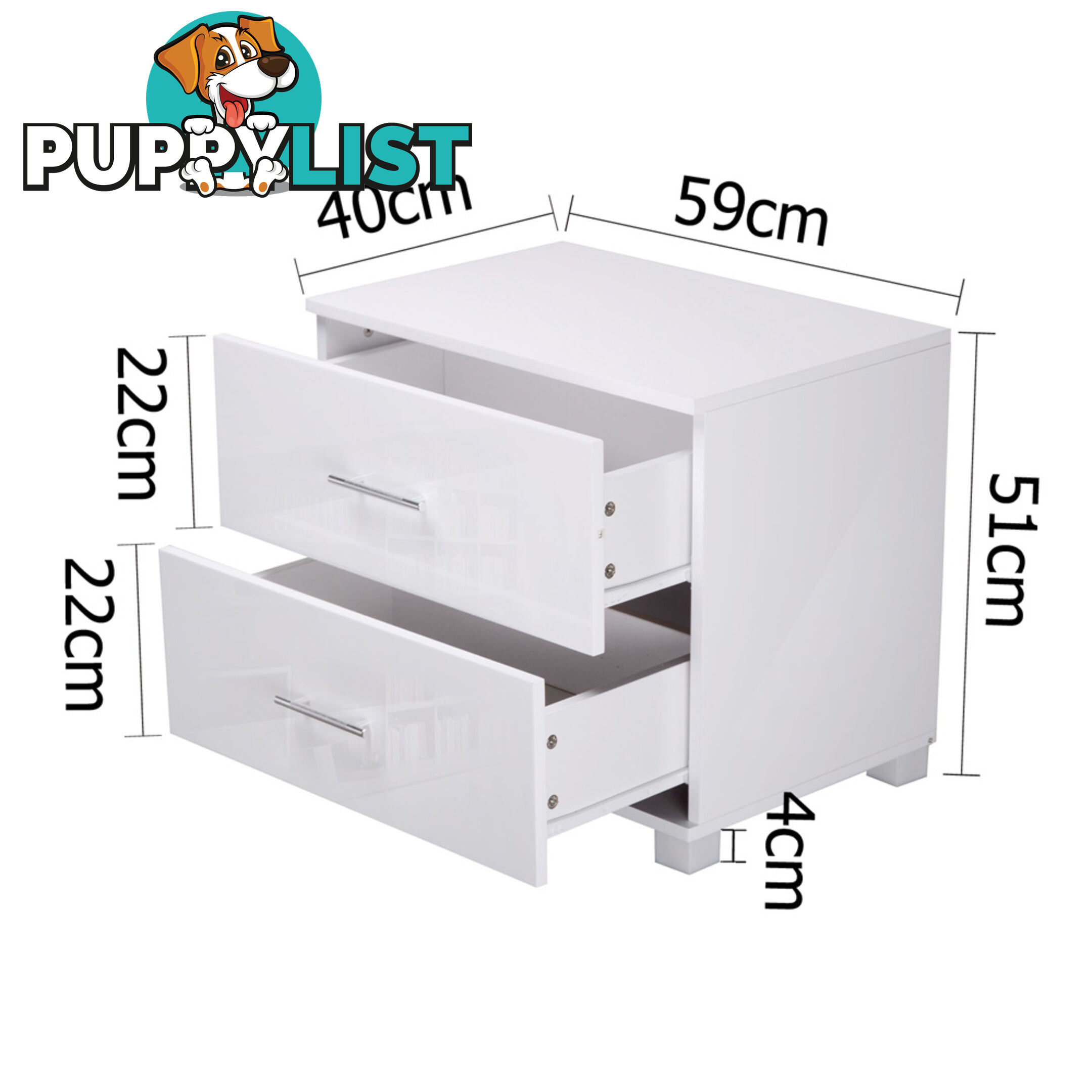 High Gloss Two Drawers Bedside Table Cabinet Lamp Unit White