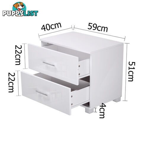 High Gloss Two Drawers Bedside Table Cabinet Lamp Unit White