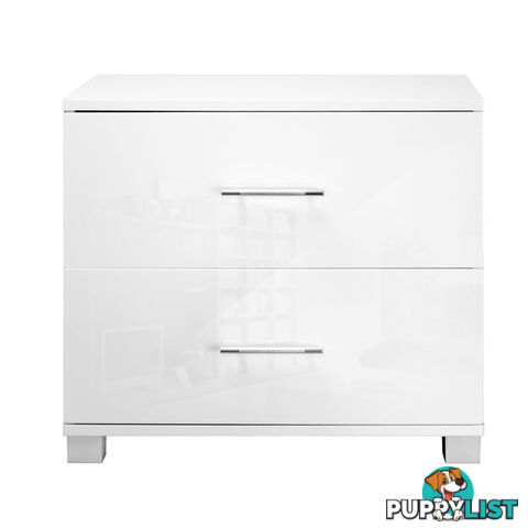 High Gloss Two Drawers Bedside Table Cabinet Lamp Unit White