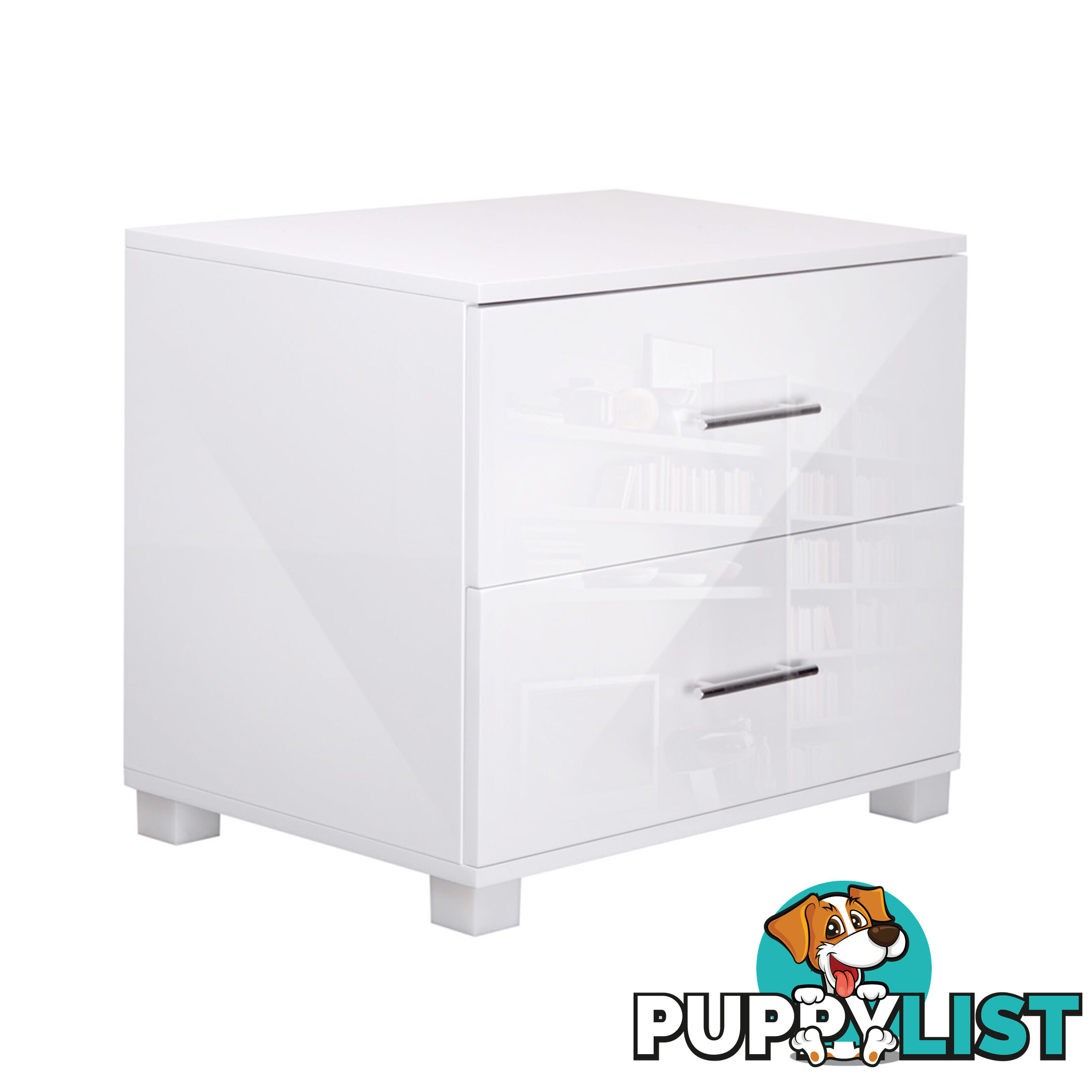 High Gloss Two Drawers Bedside Table Cabinet Lamp Unit White