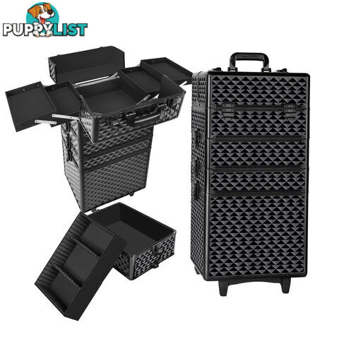 4 in 1 Portable Beauty Make up Cosmetic Trolley Case Diamond Black