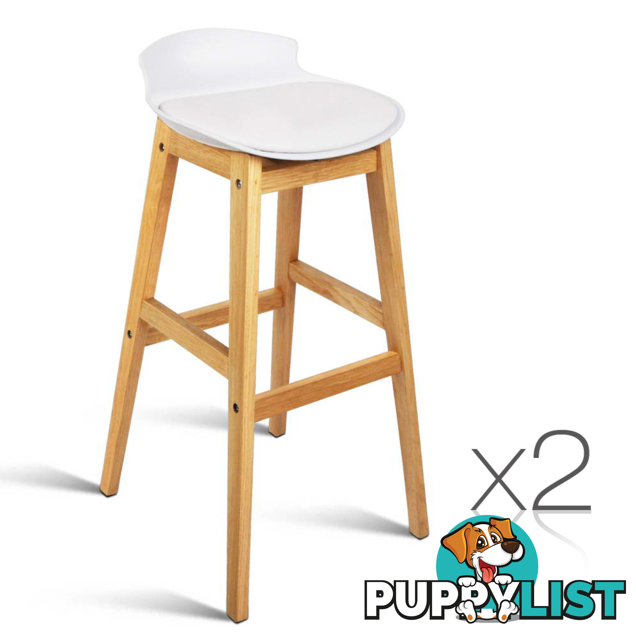 Set of 2 High Seat Back Barstools White