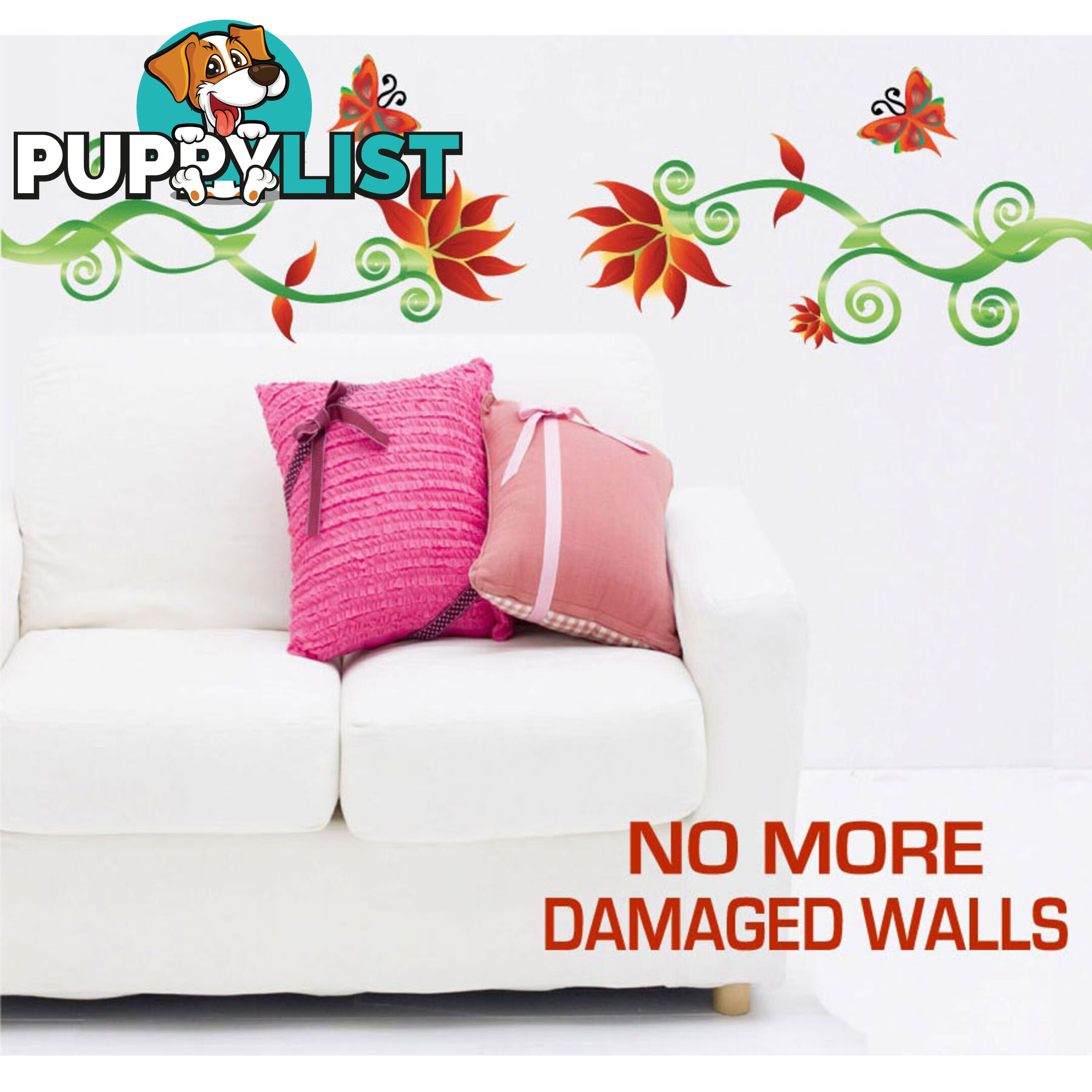 Large Size Adorable Red Flower Vine Wall Stickers - Totally Movable