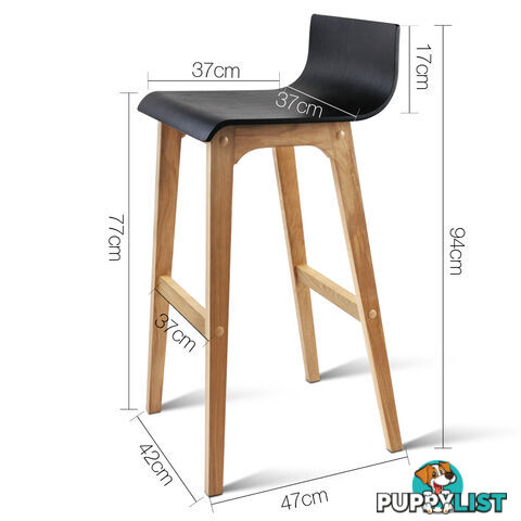 Set of 2 Oak Wood Bar Stools - Black