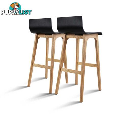 Set of 2 Oak Wood Bar Stools - Black