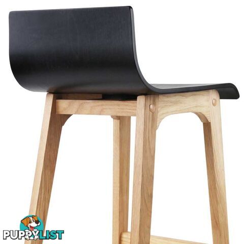 Set of 2 Oak Wood Bar Stools - Black