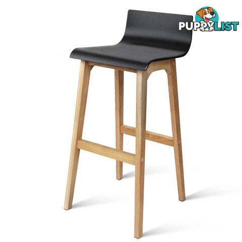 Set of 2 Oak Wood Bar Stools - Black