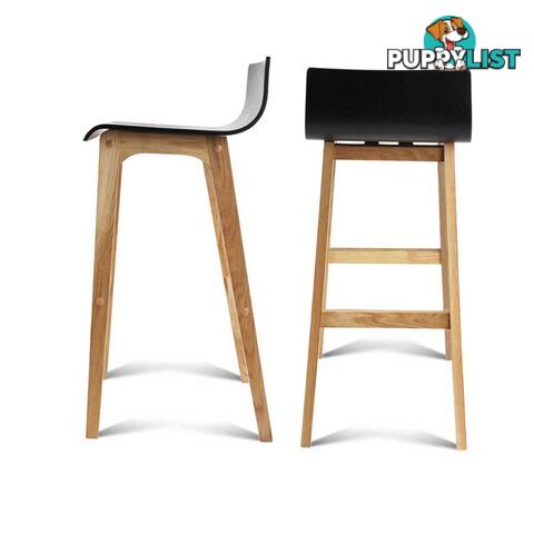 Set of 2 Oak Wood Bar Stools - Black