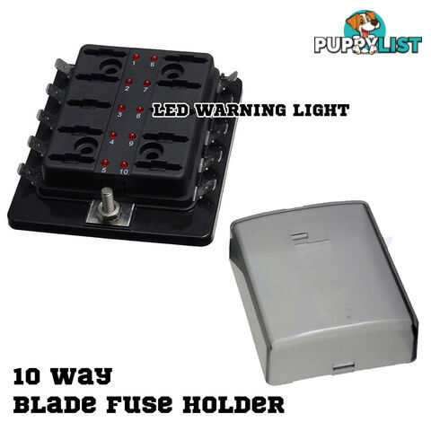 ATO 10 Way Blade Fuse Holder Box LED Light 12-32V Circuit Caravan Truck Car 4X4