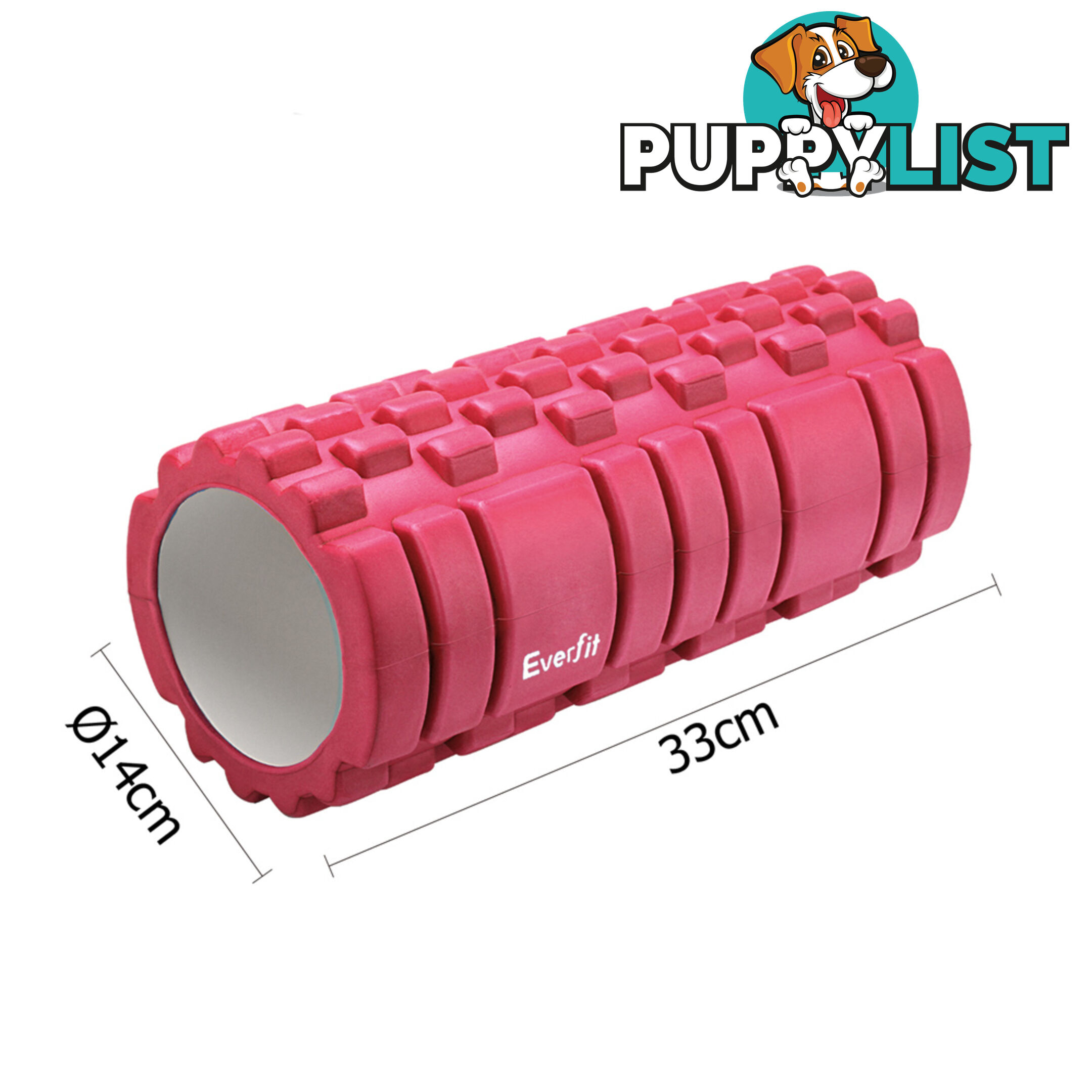 Yoga Gym Pilates EVA Grid Foam Roller Pink 33 x 14cm