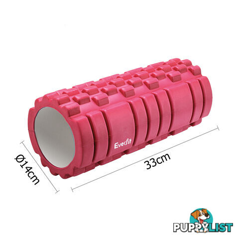 Yoga Gym Pilates EVA Grid Foam Roller Pink 33 x 14cm