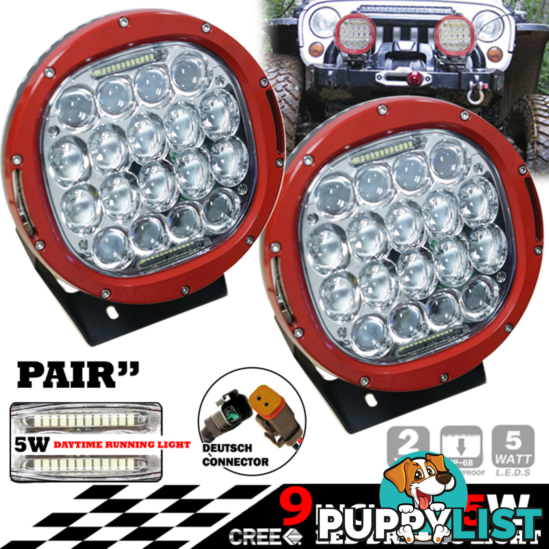 PAIR 185W CREE LED Driving Light Offroad Spotlights DRL Replace HID Bar 96W Red