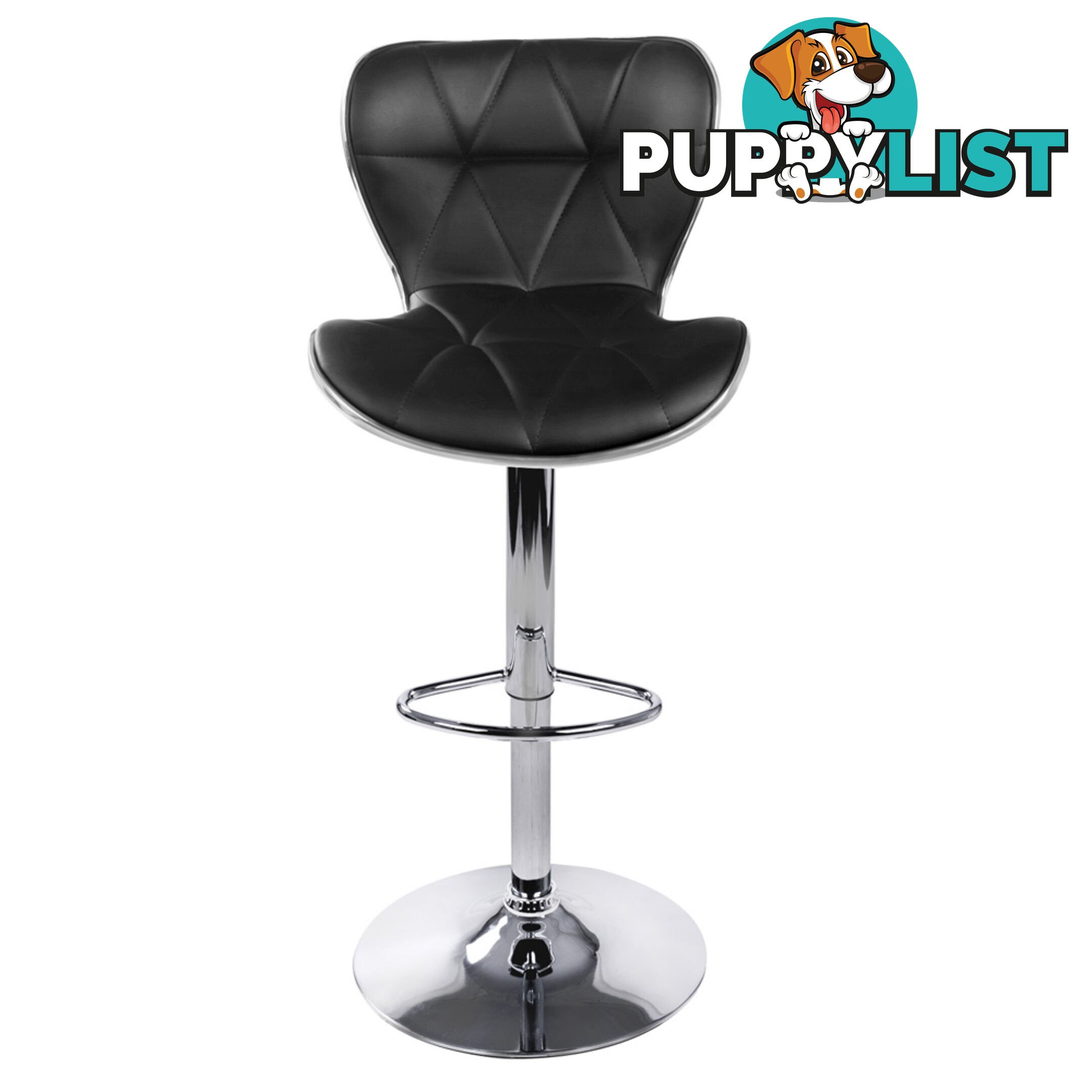 Set of 2 PU Leather Kitchen Bar Stool Black