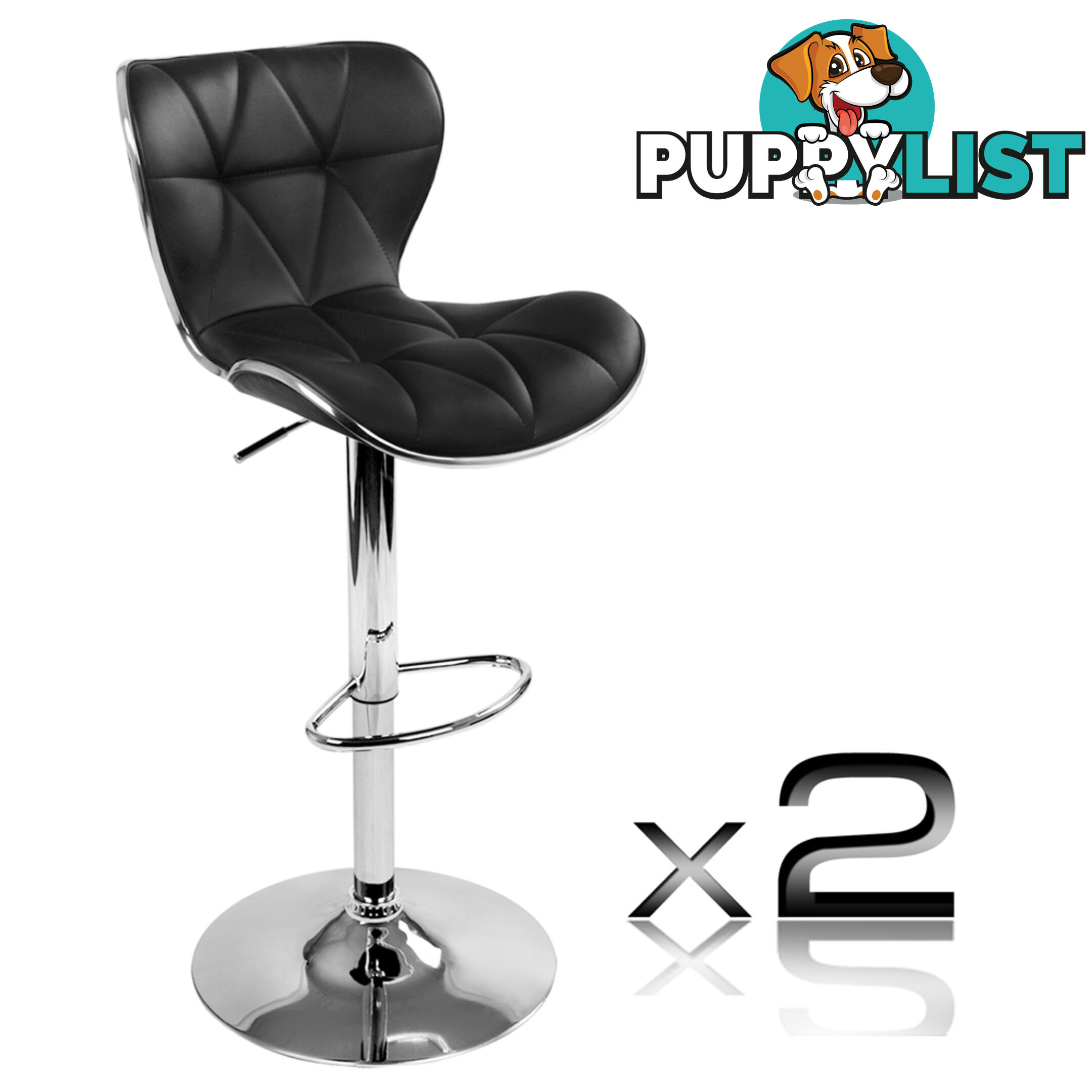 Set of 2 PU Leather Kitchen Bar Stool Black