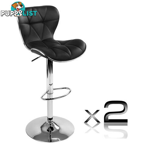 Set of 2 PU Leather Kitchen Bar Stool Black