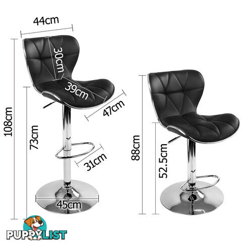 Set of 2 PU Leather Kitchen Bar Stool Black