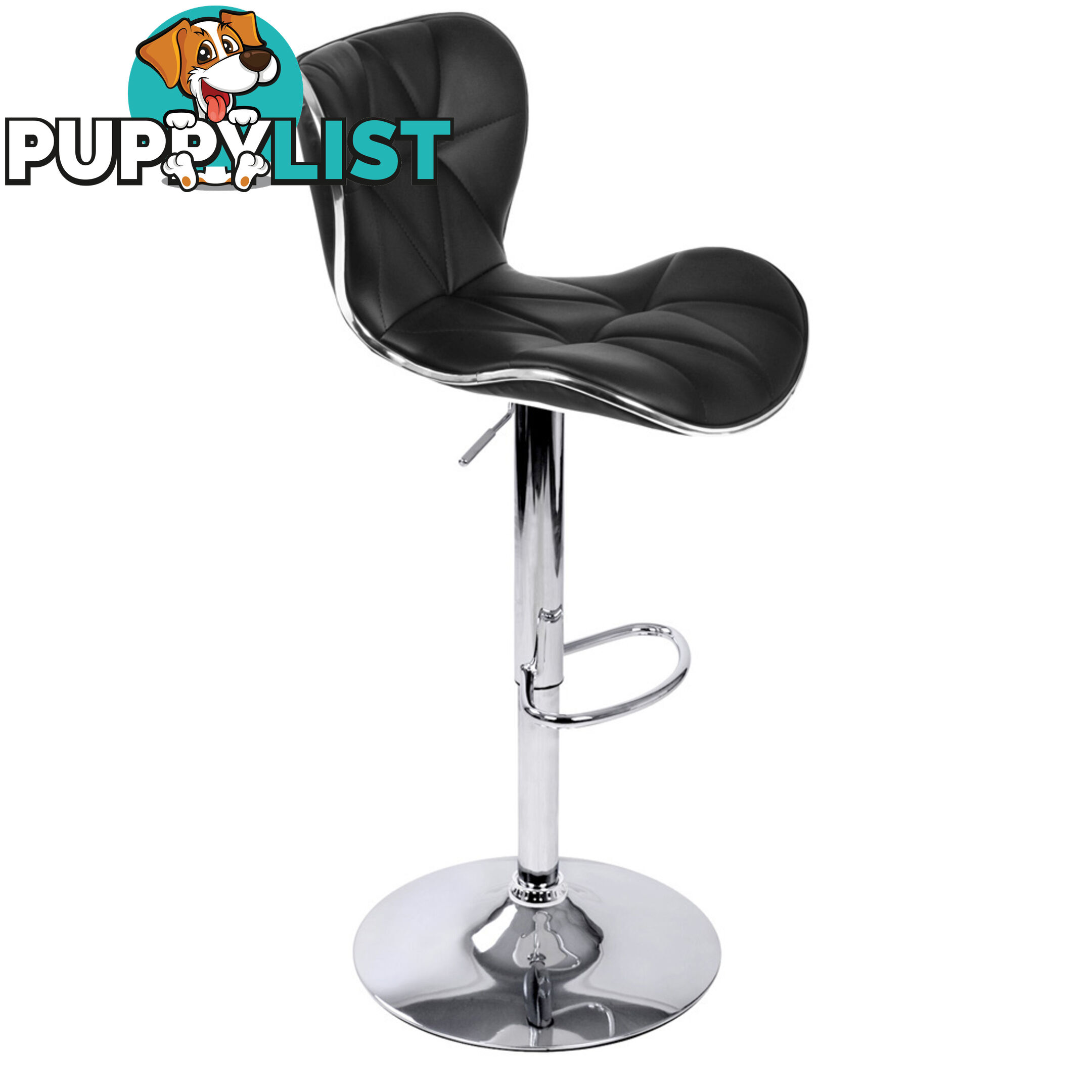 Set of 2 PU Leather Kitchen Bar Stool Black