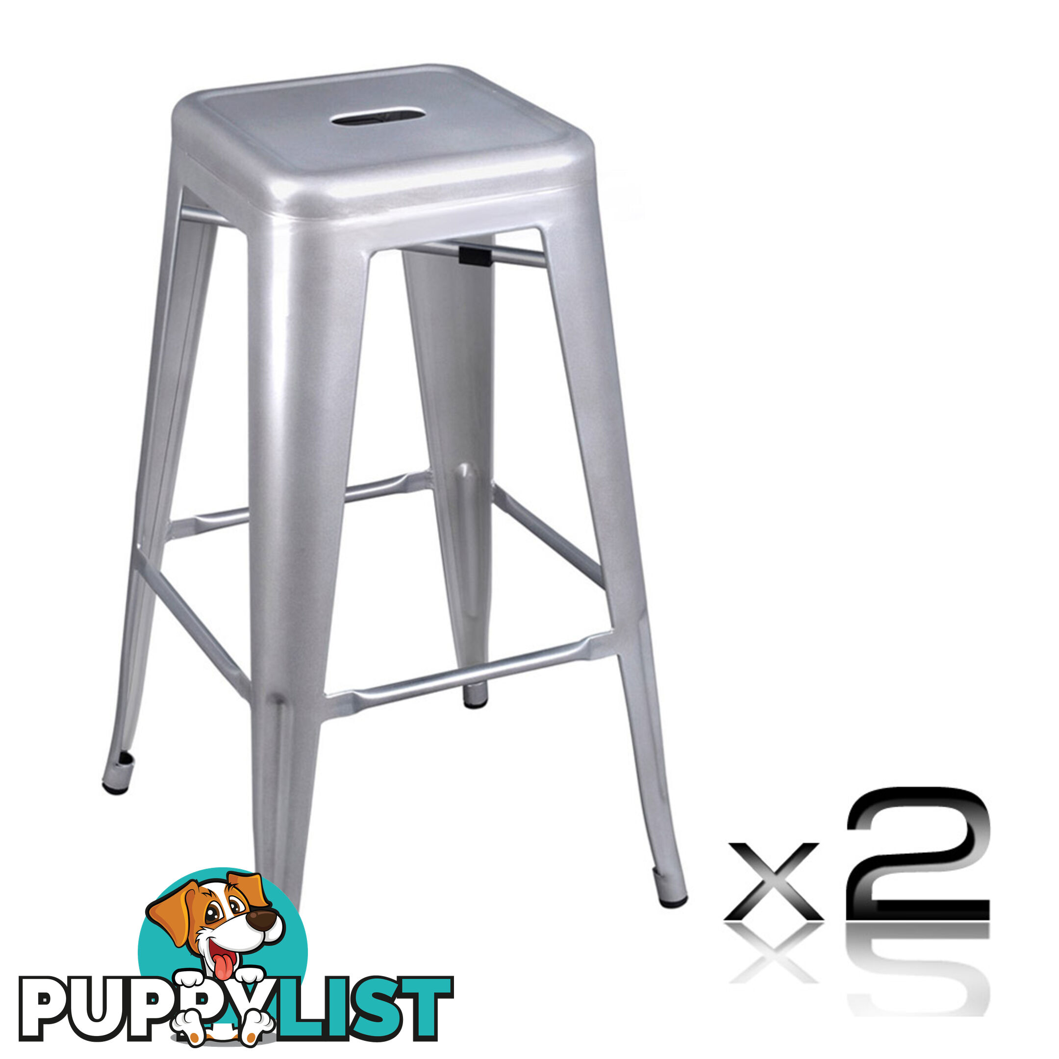 Set of 2 Steel Kitchen Bar Stool 76cm Metallic Silver