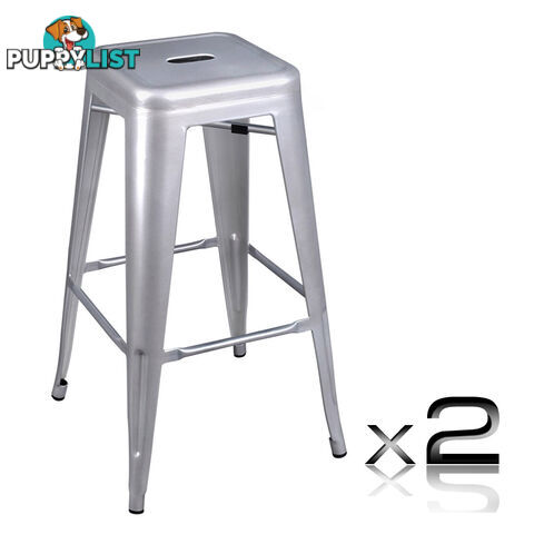 Set of 2 Steel Kitchen Bar Stool 76cm Metallic Silver