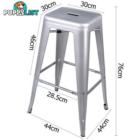 Set of 2 Steel Kitchen Bar Stool 76cm Metallic Silver