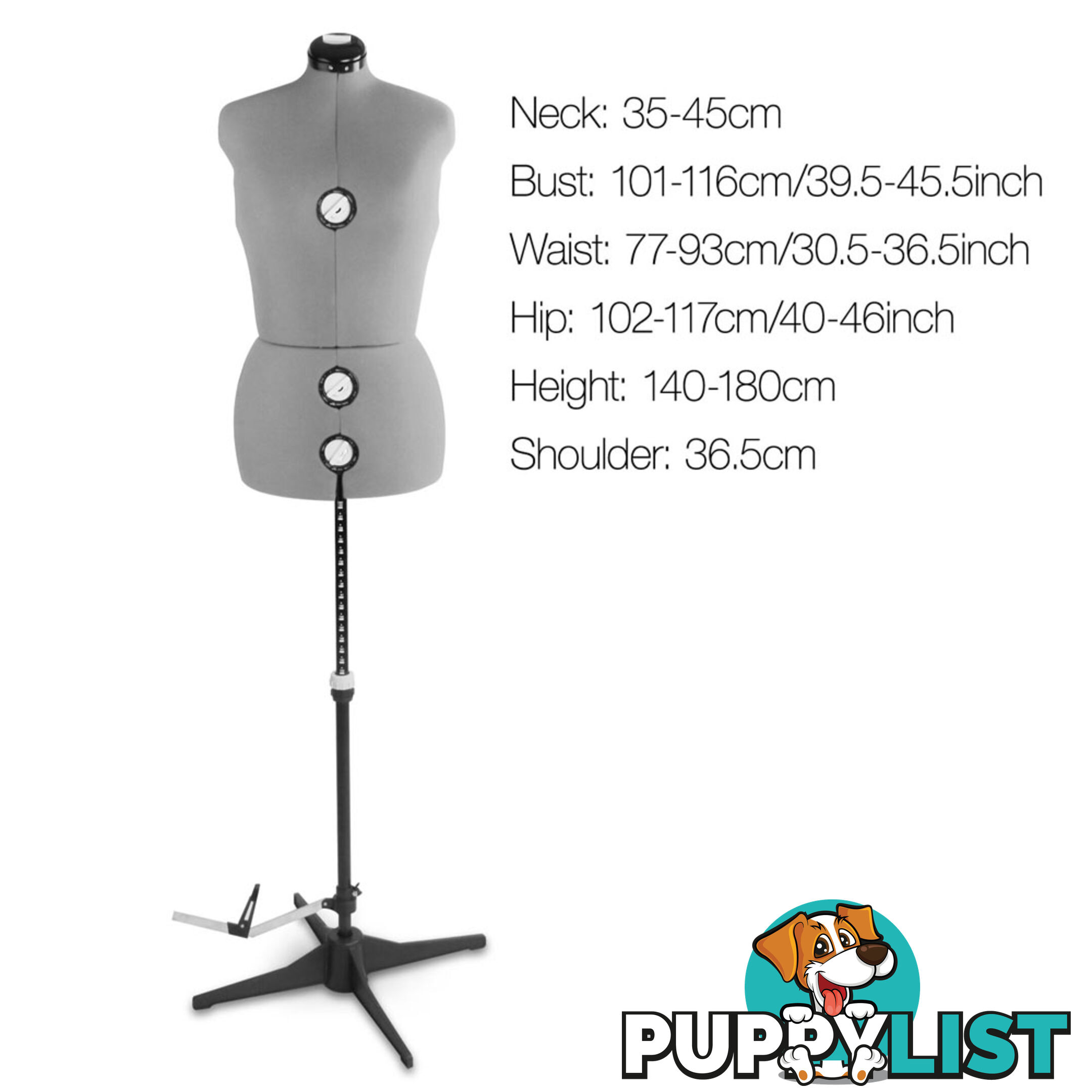 Adjustable Dressmaking Mannequin SZ14-20 - Grey