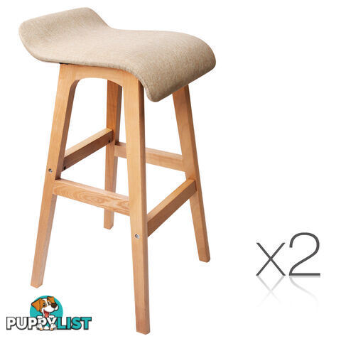 2 x Beech Wood Fabric Bar Stools - Taupe