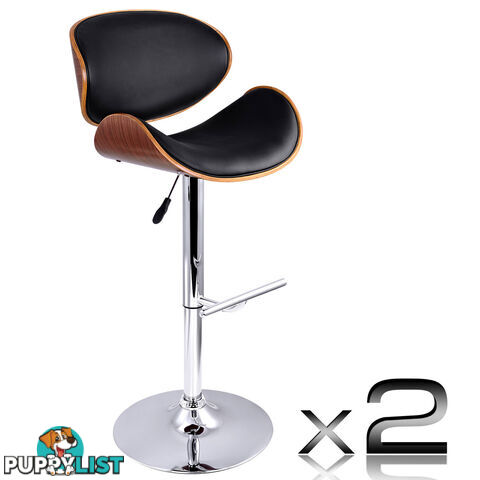 Set of 2 Wooden Kitchen Bar Stool Padded Seat Black