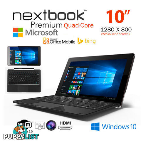 Nextbook 10.1 Inch 32G/Windows 10 /Quad Core with HDMI Output Tablet PC (NXW10QC32G)