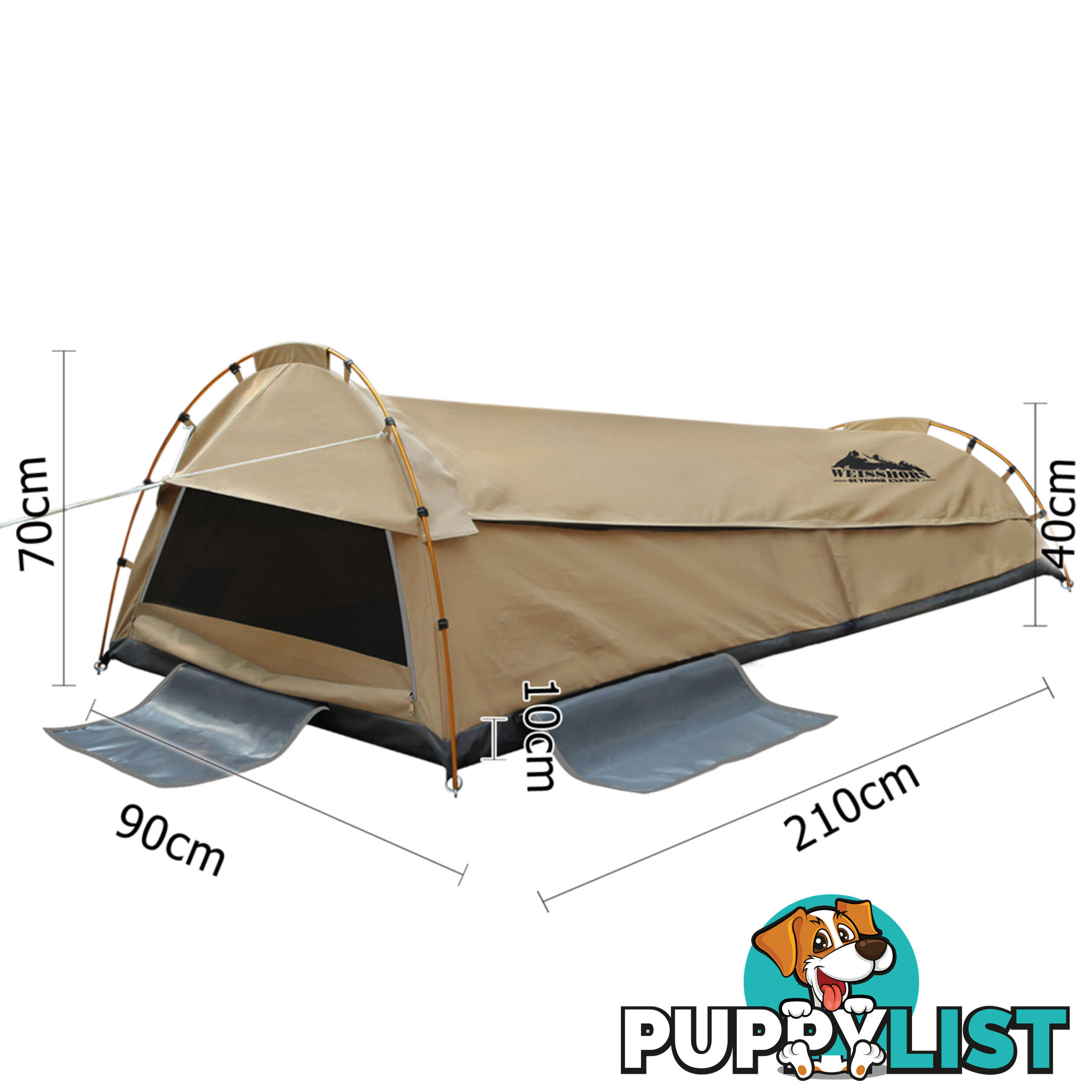 King Single Camping Canvas Swag Tent Beige with Air Pillow