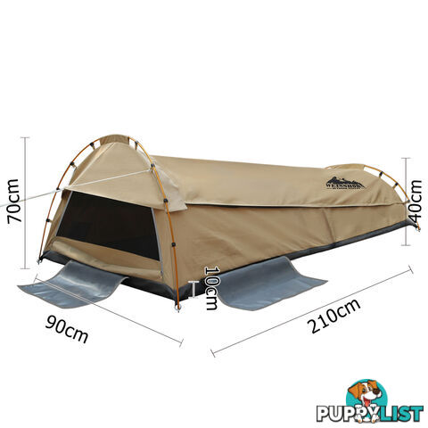 King Single Camping Canvas Swag Tent Beige with Air Pillow