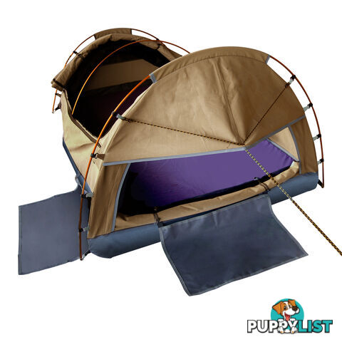 King Single Camping Canvas Swag Tent Beige with Air Pillow