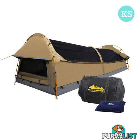 King Single Camping Canvas Swag Tent Beige with Air Pillow