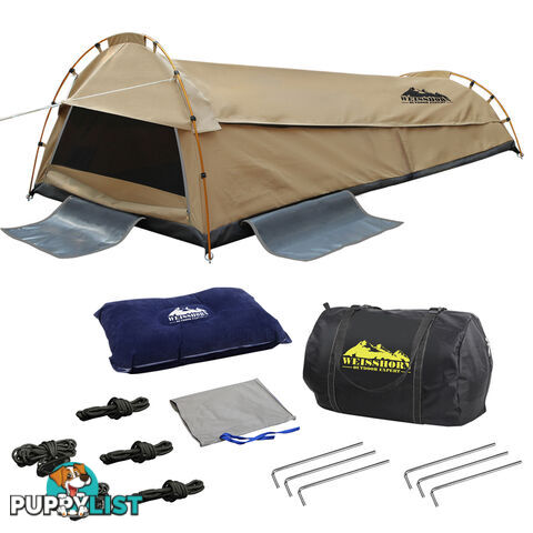 King Single Camping Canvas Swag Tent Beige with Air Pillow