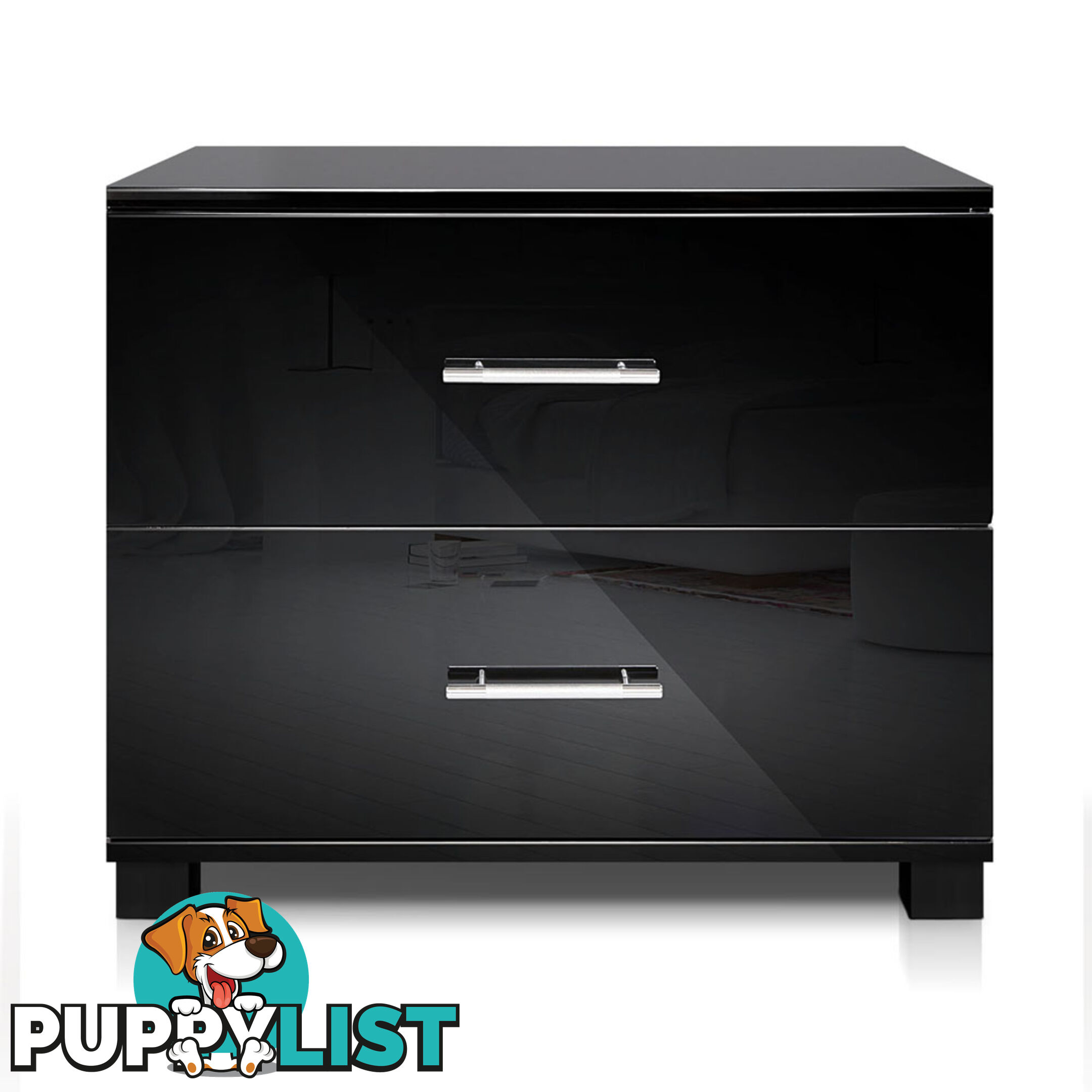 Glossy Bedside Table - Black